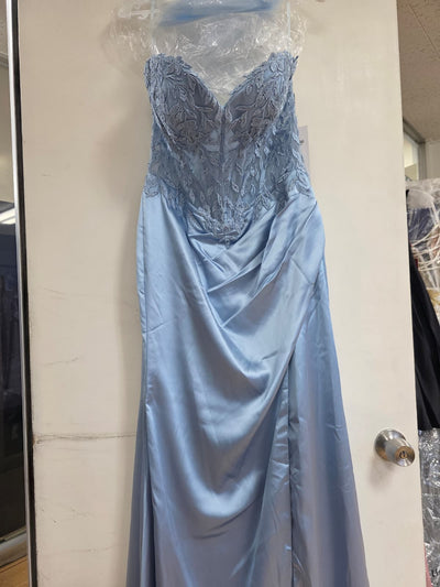 Clearance Baby Blue Size XL Satin Lace Corset Fitted Long Formal Gown By Adora Design 3161