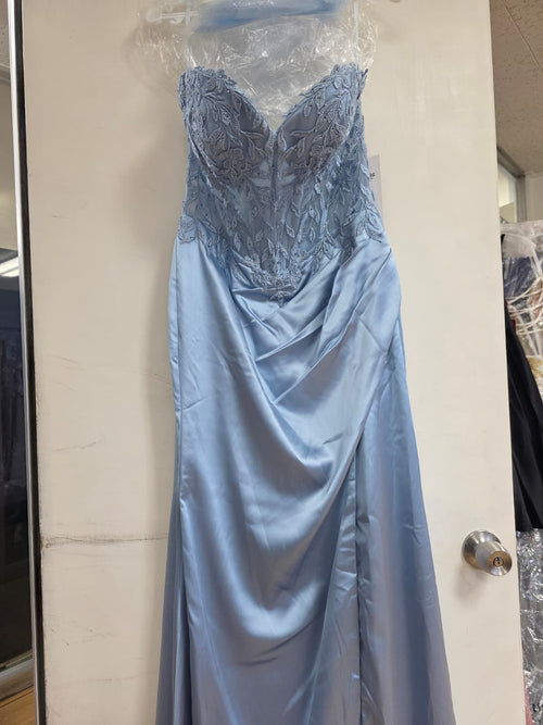 Clearance Baby Blue Size XL Satin Lace Corset Fitted Long Formal Gown By Adora Design 3161