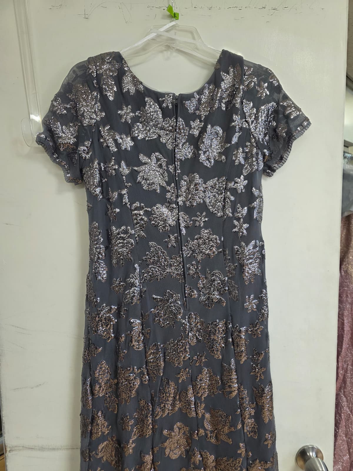 Clearance Charcoal Size L Sequin Mother of the Bride Sheath Evening Gown By Eva USA 3456