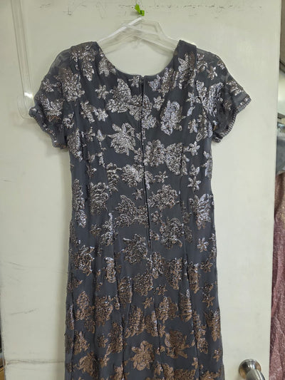 Clearance Charcoal Size L Sequin Mother of the Bride Sheath Evening Gown By Eva USA 3456