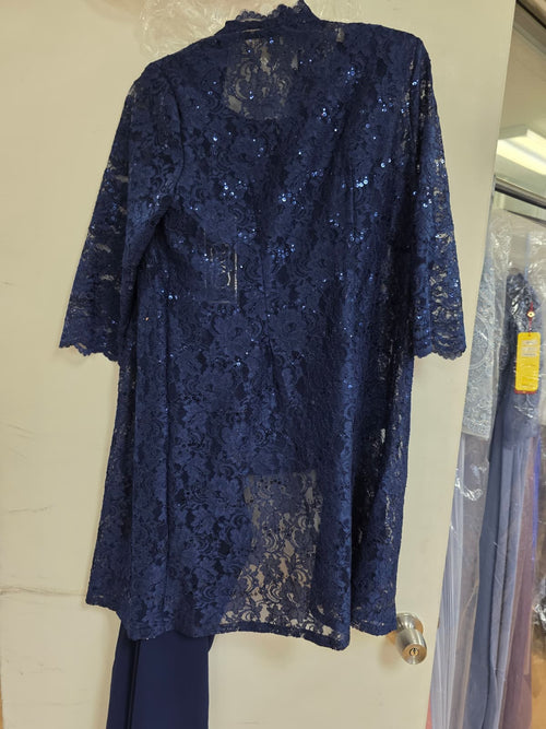 Clearance Navy Size S Mother of the Bride Jacket Pant Suit By Eva USA 3366