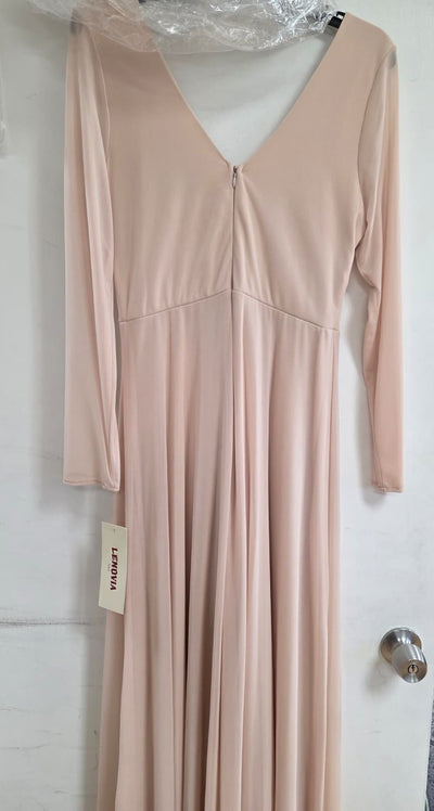 Clearance Champagne Size L Long Sleeve Sheer Mother Of The Bride Dress By Lenovia 5234
