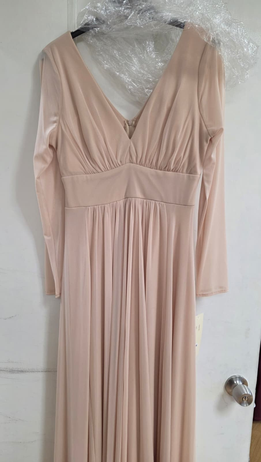 Clearance Champagne Size L Long Sleeve Sheer Mother Of The Bride Dress By Lenovia 5234