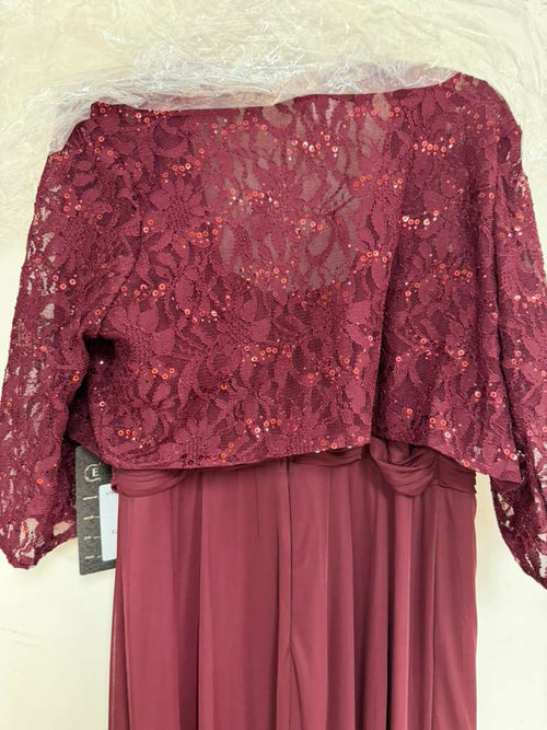 Clearance Burgundy Size XL Long Mother Of The Bride Lace Chiffon Jacket Dress By Eva USA 3094