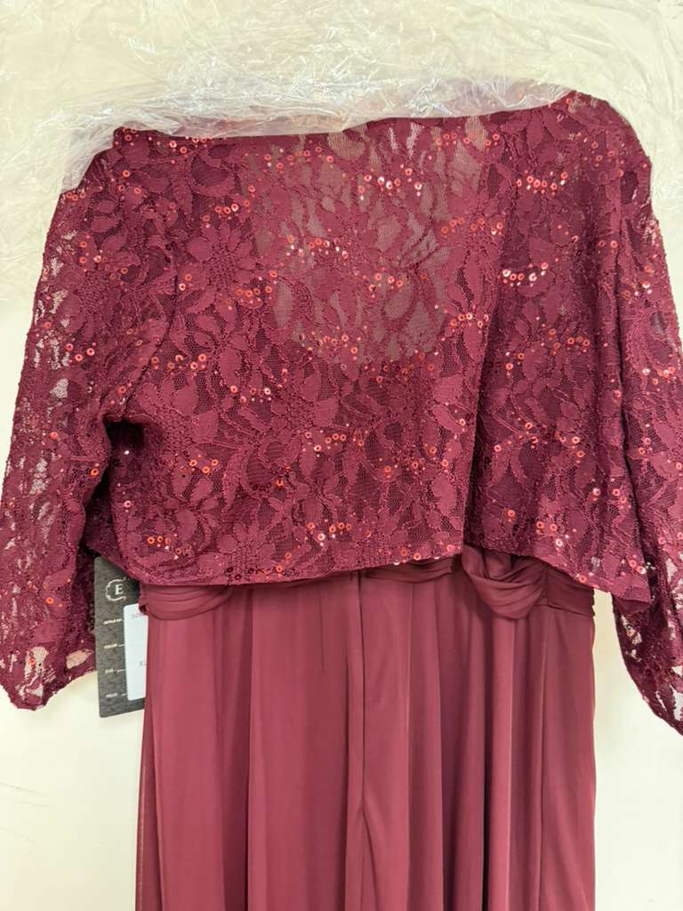 Clearance Burgundy Size XL Long Mother Of The Bride Lace Chiffon Jacket Dress By Eva USA 3094