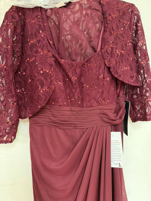 Clearance Burgundy Size XL Long Mother Of The Bride Lace Chiffon Jacket Dress By Eva USA 3094