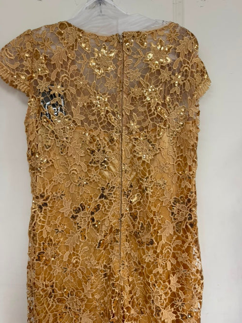 Clearance Champagne Size L Short Mother of the Bride Lace Dress By Eva USA 3473