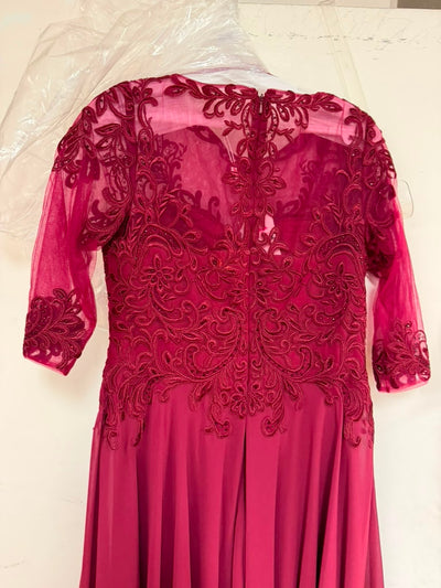 Clearance Burgundy Size S Tea Length A Line mother of the bride Dress By Eva USA 5312