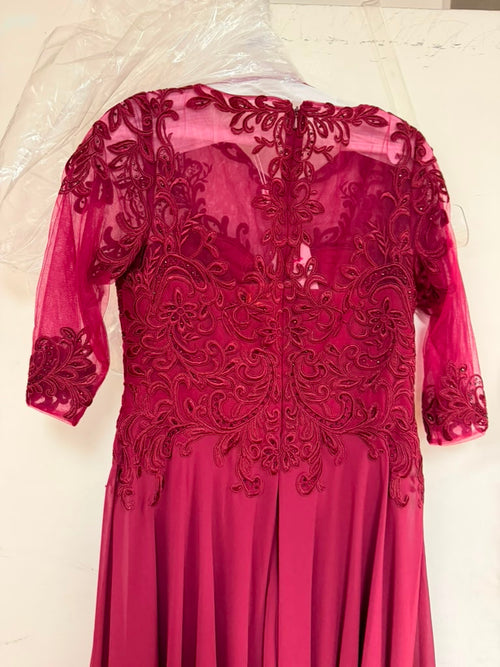 Clearance Burgundy Size S Tea Length A Line mother of the bride Dress By Eva USA 5312