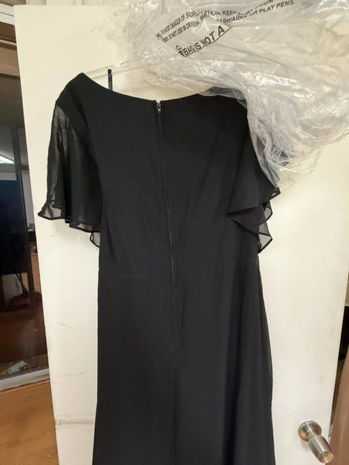 Clearance Black Size 3XL Long Formal Ruffle Sleeve Chiffon Evening Dress By Eva USA 3442