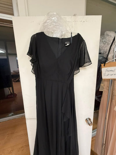 Clearance Black Size 3XL Long Formal Ruffle Sleeve Chiffon Evening Dress By Eva USA 3442