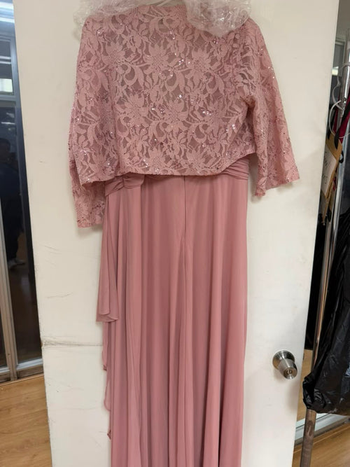 Clearance Dusty Rose Size 2XL Long Mother Of The Bride Lace Chiffon Jacket Dress By Eva USA 3094