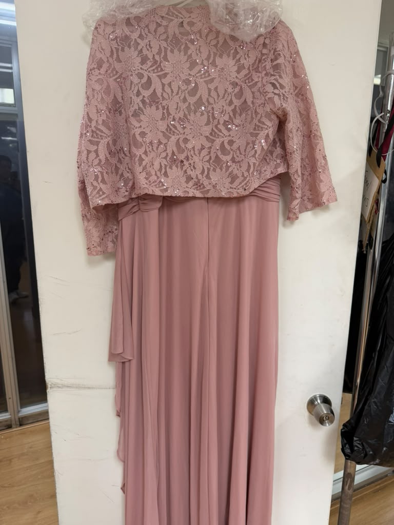 Clearance Dusty Rose Size 2XL Long Mother Of The Bride Lace Chiffon Jacket Dress By Eva USA 3094