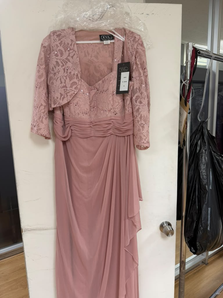Clearance Dusty Rose Size 2XL Long Mother Of The Bride Lace Chiffon Jacket Dress By Eva USA 3094