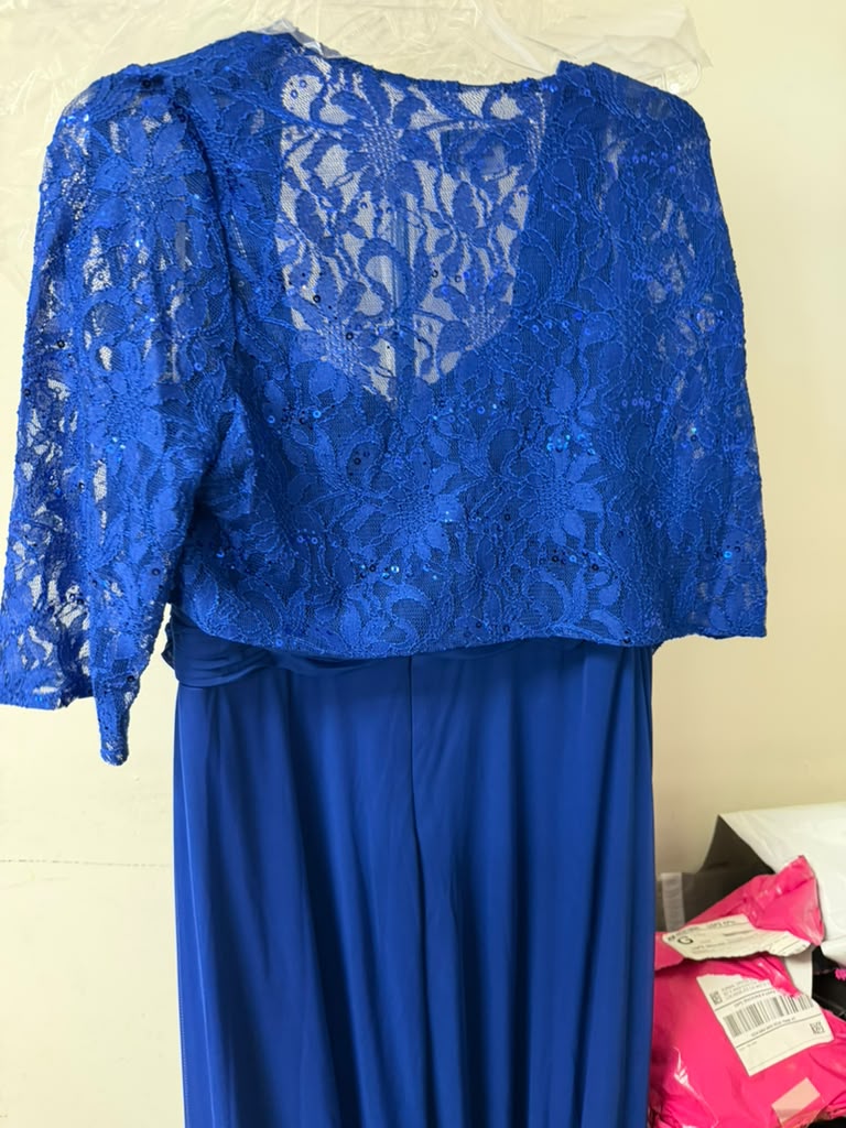 Clearance Royal Size XL Long Mother Of The Bride Lace Chiffon Jacket Dress By Eva USA 3094