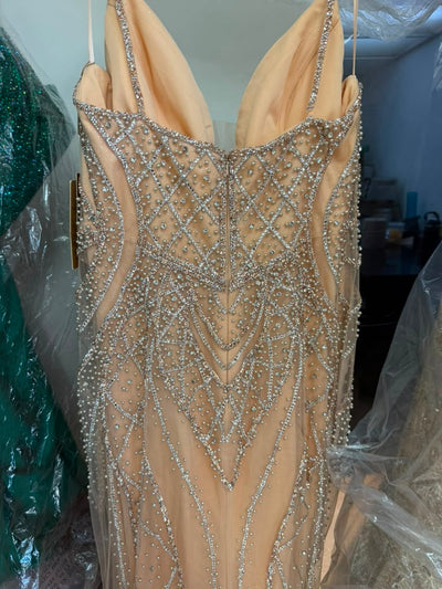 Clearance Gold Size 14 Beaded Mermaid Evening Gown by Amelia Couture 2132