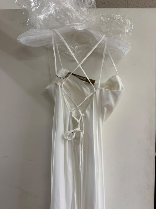 Clearance White Size 8 Satin Spaghetti Straps Wedding Gown by Amelia Couture 6111