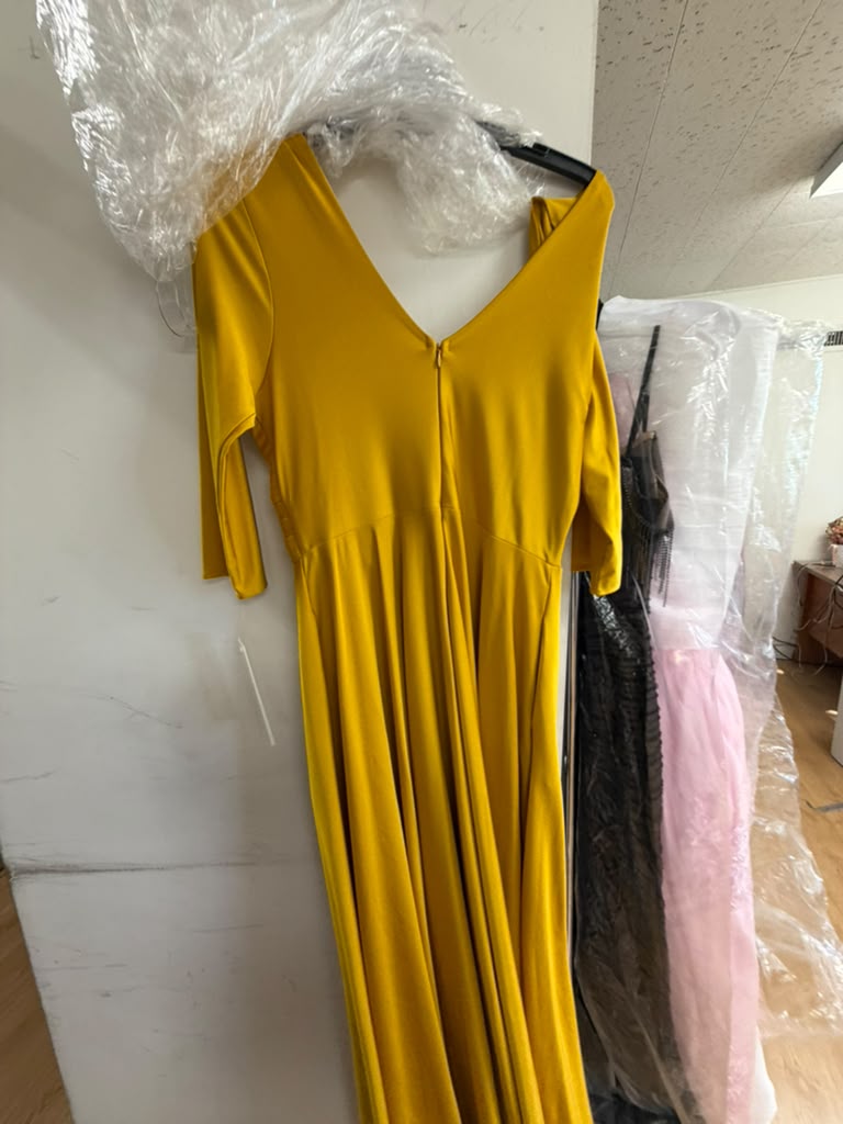 Clearance Golden Size L A-Line Mother of the Bride Dress with 3/4 Sleeves by Lenovia 5243