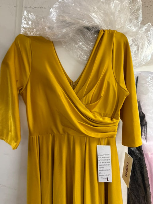 Clearance Golden Size L A-Line Mother of the Bride Dress with 3/4 Sleeves by Lenovia 5243