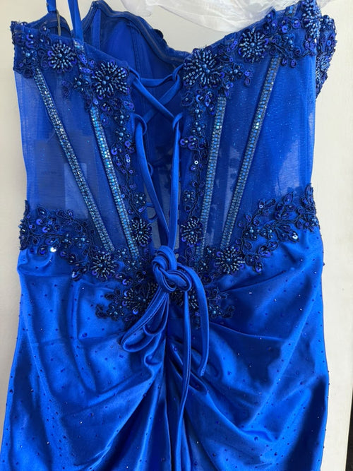 Clearance Royal Blue Size 4 Strapless Fitted Embellished Corset Homecoming Dress by Amelia Couture 9062S