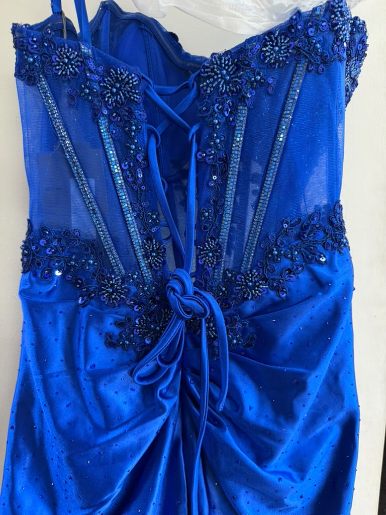Clearance Royal Blue Size 4 Strapless Fitted Embellished Corset Homecoming Dress by Amelia Couture 9062S