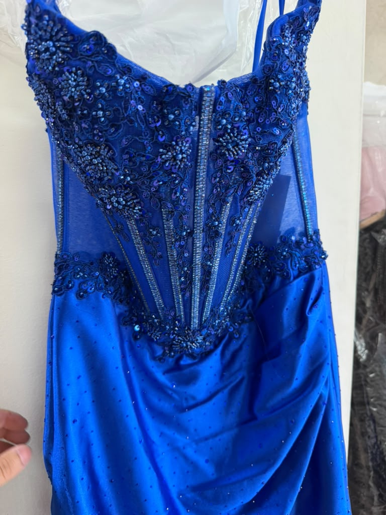 Clearance Royal Blue Size 4 Strapless Fitted Embellished Corset Homecoming Dress by Amelia Couture 9062S