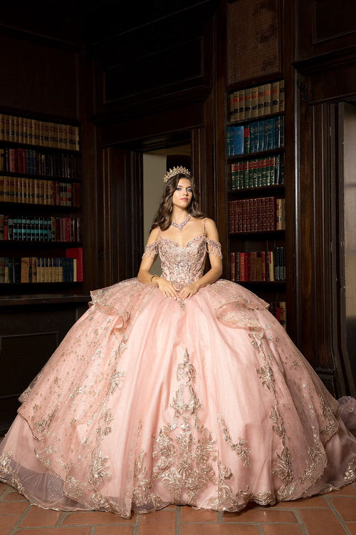 Embroidered Cold Shoulder Ball Gown by Bella Princess PQ1059