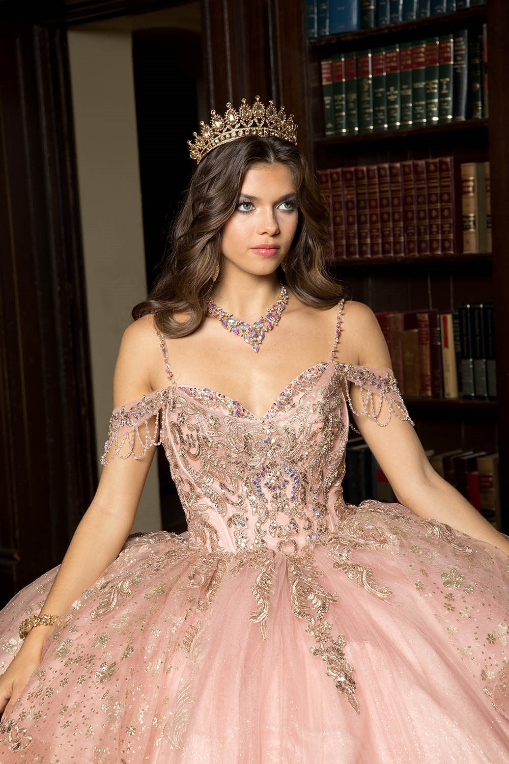 Embroidered Cold Shoulder Ball Gown by Bella Princess PQ1059