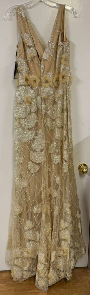 Clearance Light Gold Size 6 Mother of the Bride Wedding Cape Long Evening Metallic Dress By Terani Couture 251M4326