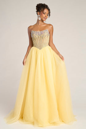 Portia and Scarlett XO047 Strapless Lace Corset Bodice Prom Dress
