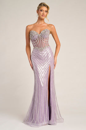 Portia and Scarlett XO057 Long Strapless Lace Corset Bodice Lace-Up Detail Prom Dress
