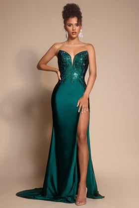 Portia and Scarlett XO067 Sweetheart Satin Embellished Detail Prom Dress