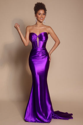 Portia and Scarlett XO080 Long Strapless Satin Cut-Out Detail Prom Dress