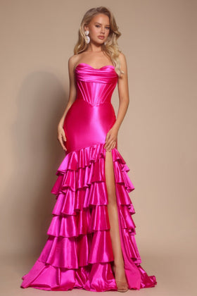 Portia and Scarlett XO085 Long Sweetheart Sleeveless Mermaid Satin Ruffled Detail Prom Dress
