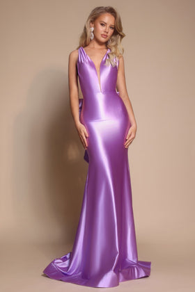 Portia and Scarlett XO095 Long Plunging V-Neck Sleeveless Mermaid Satin Open Back Prom Dress