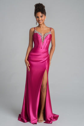 Portia and Scarlett XO105 Satin Crystal and Rhinestone Detail Prom Dress