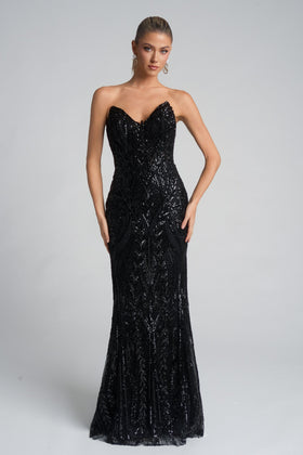 Portia and Scarlett XO134 Sweetheart Sequin Embroidered Detail Prom Dress
