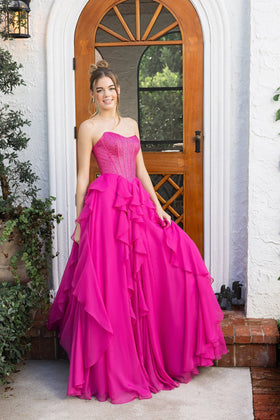 Portia and Scarlett XO174 Long Sweetheart Sleeveless Chiffon Beaded Detail Prom Dress