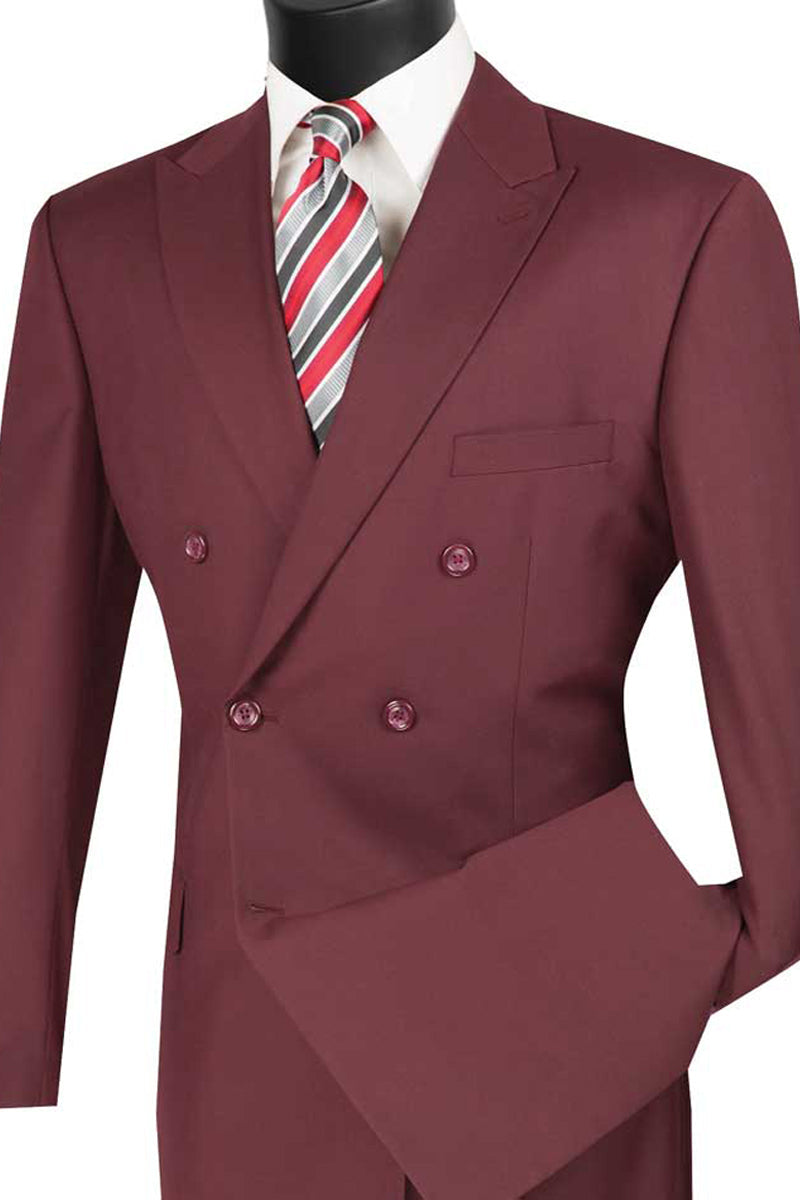 Traje clásico cruzado para hombre en color burdeos