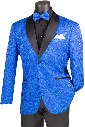 Esmoquin de graduación de jacquard con estampado paisley para hombre en azul marino