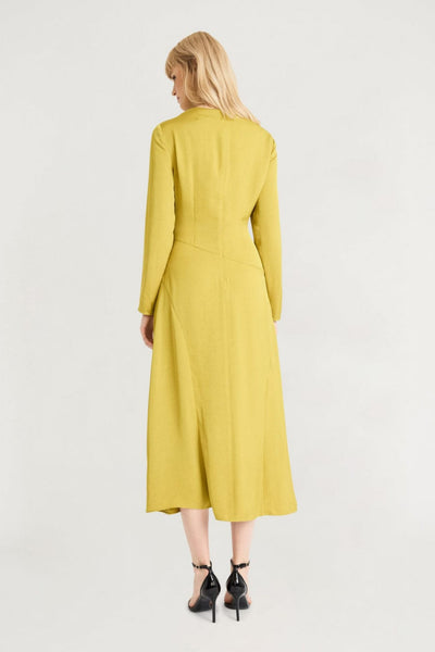 Luxely Y10096M Long Sleeve Mock Neck Drop Waist A-Line Midi Dress