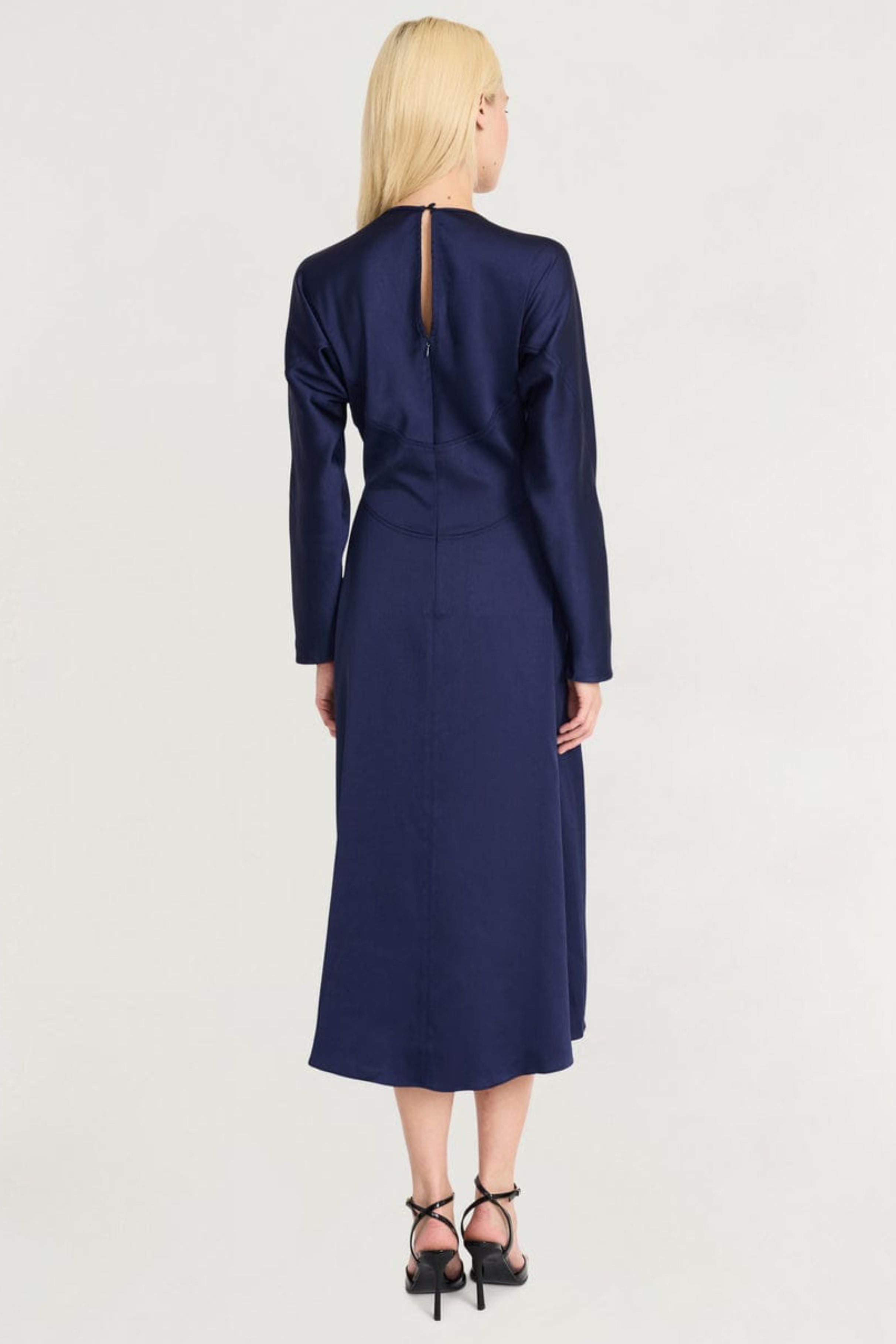 Luxely Y10111M Long Batwing Sleeve Hi-Lo Midi Dress with Peep Hole Neckline