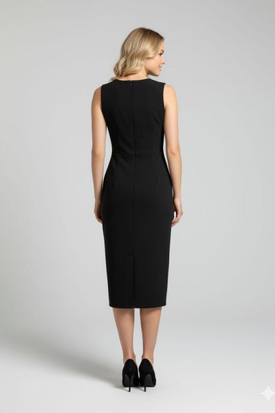 Luxely Y10134M Sleeveless Sheath Midi Dress with Side Pleat and Front Slit