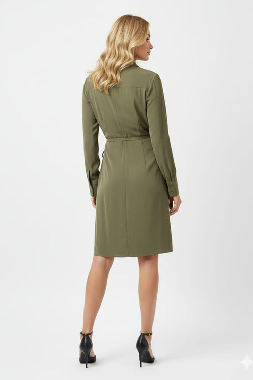 Luxely Y10145M Collared Long Sleeve Wrap Dress with Button Cuffs