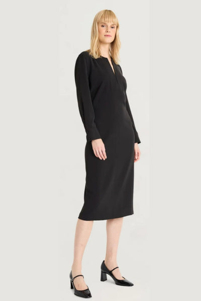 Luxely Y10209M Classic Long Sleeve Crepe Sheath Midi Dress with Button Cuffs