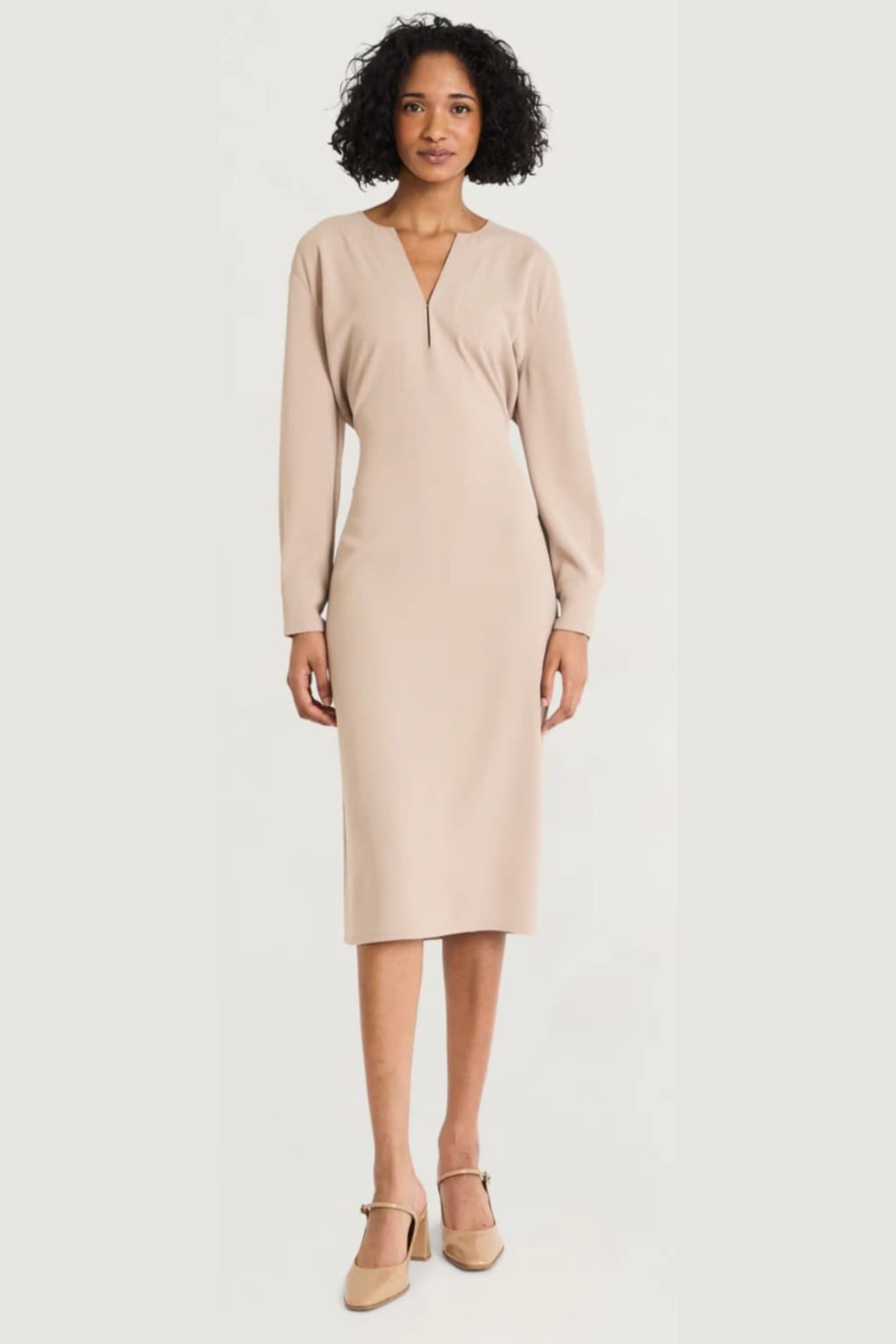 classic long sleeve dresses Luxely Midi Dress HAOTAGS Women Linen Material:Eco-Cotton Black tie dress code Rose Gold (RosyBrown)