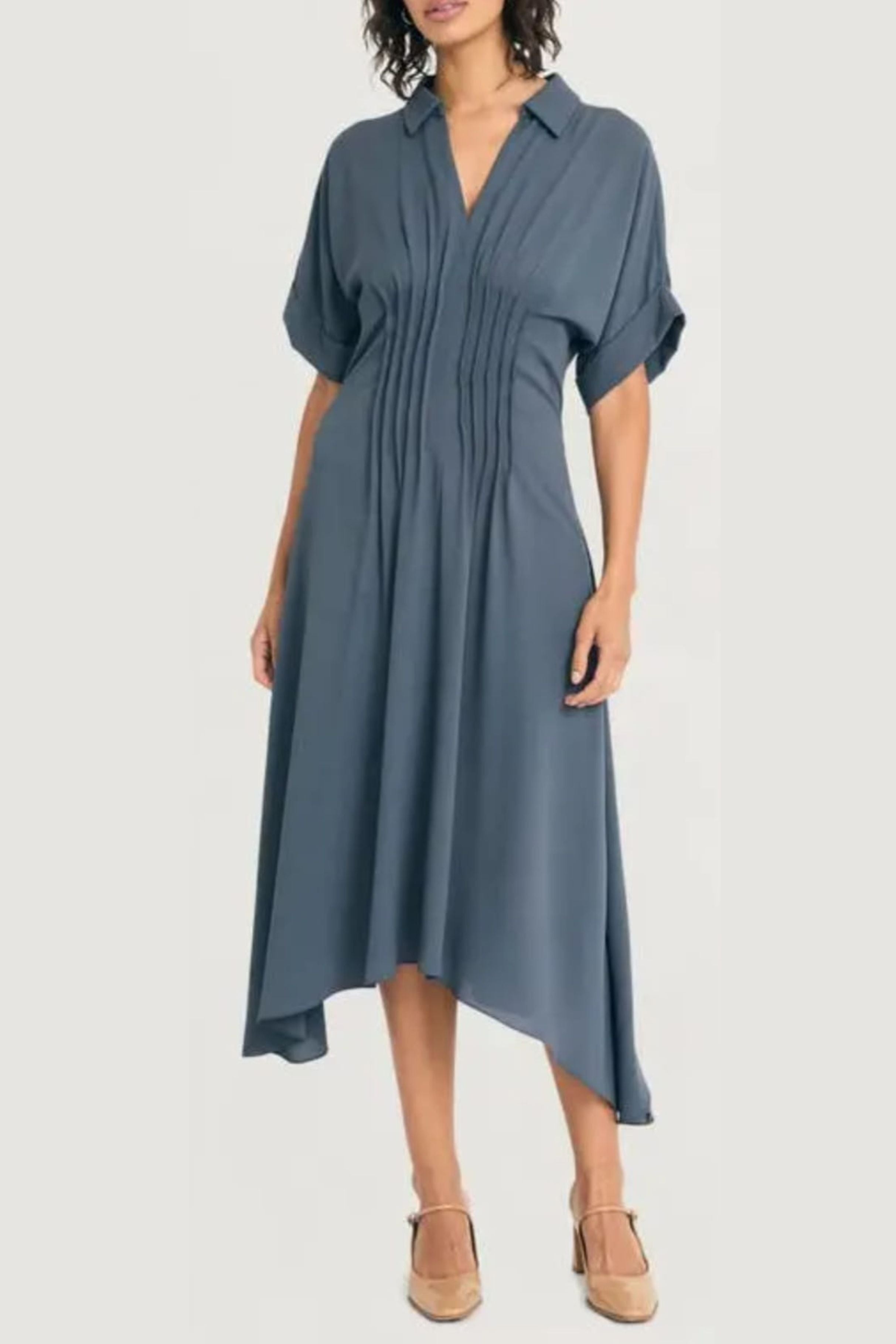 Luxely Y10211M Short Batwing Sleeve Chiffon Georgette Handkerchief Midi Dress
