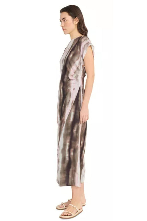 Luxely Y10213M Multi Color Cap Batwing Sleeve Sheath Maxi Dress with Side Pleat Detail
