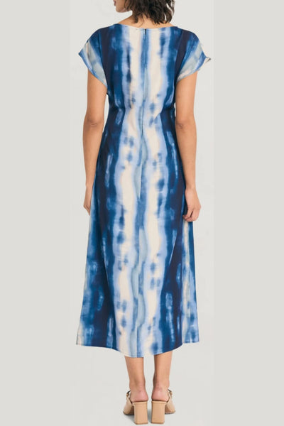 Luxely Y10213M Multi Color Cap Batwing Sleeve Sheath Maxi Dress with Side Pleat Detail