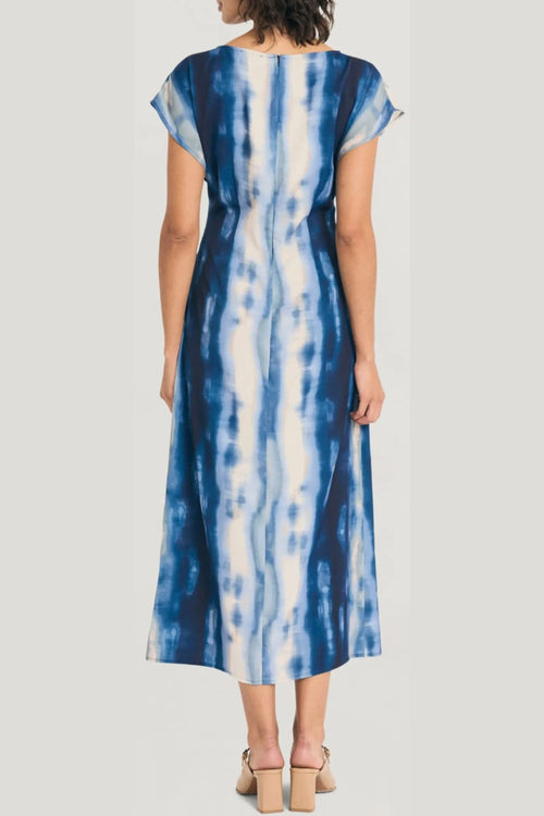 Luxely Y10213M Multi Color Cap Batwing Sleeve Sheath Maxi Dress with Side Pleat Detail